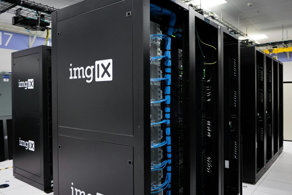 A server rack in a data center