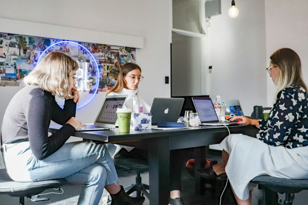A marketing team working together