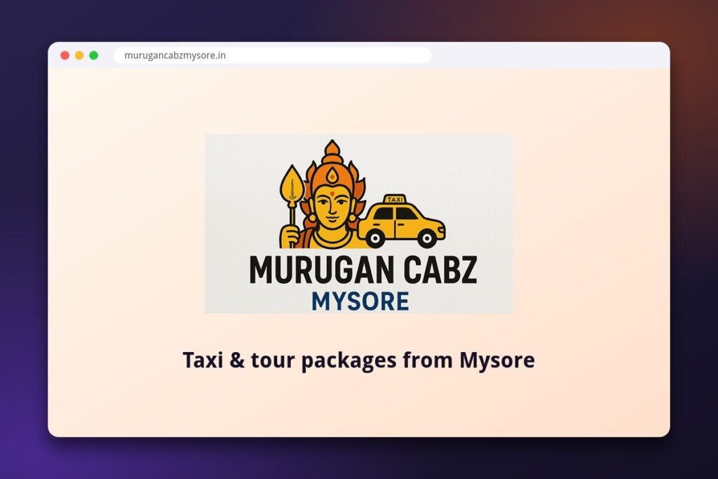 Murugan Cabz Mysore taxi and tours website shown in a browser