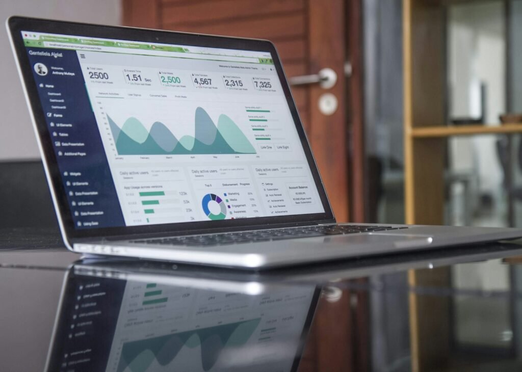Laptop screen showing an advertising performance dashboard
