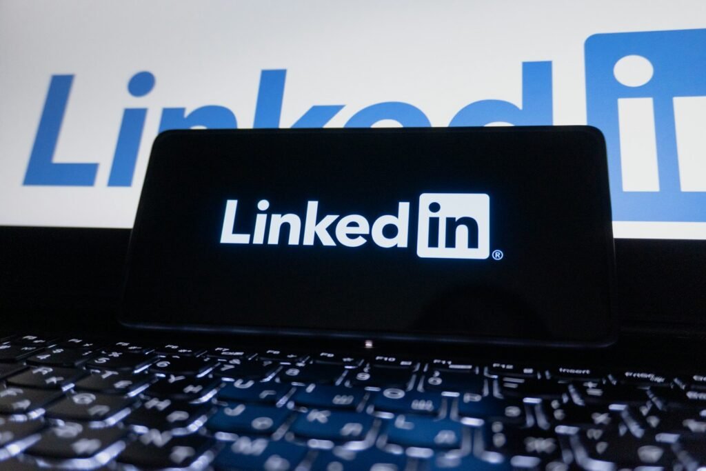 A smartphone screen showing the LinkedIn logo