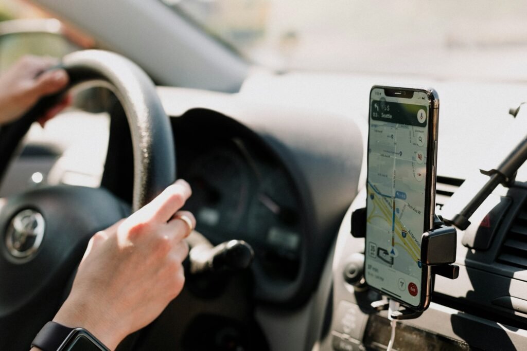 Person checking a map on a smartphone to find a nearby business